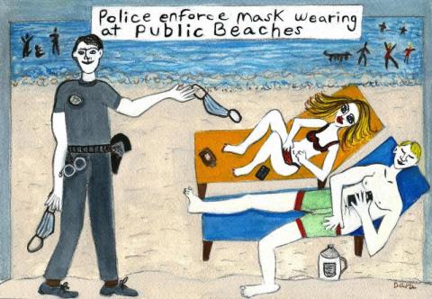 Police Enforce Mask Wearing at Public Beach